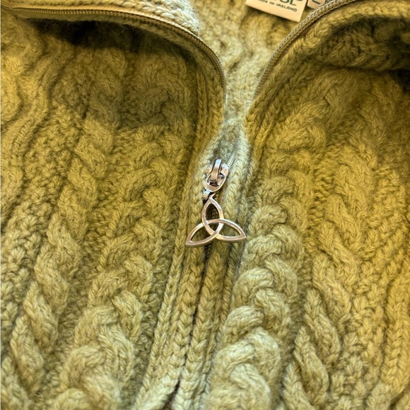 Aran Crafts Cardigan Womens L Green Merino Wool Cable Knit Fisherman Sweater - Picture 3 of 7
